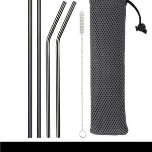 Black Reusable Drinking Straw Set